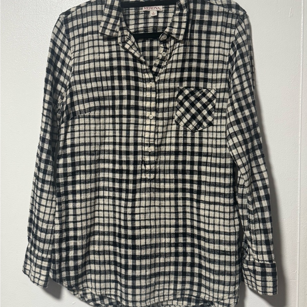 Merona Black and White Plaid Button Down Shirt